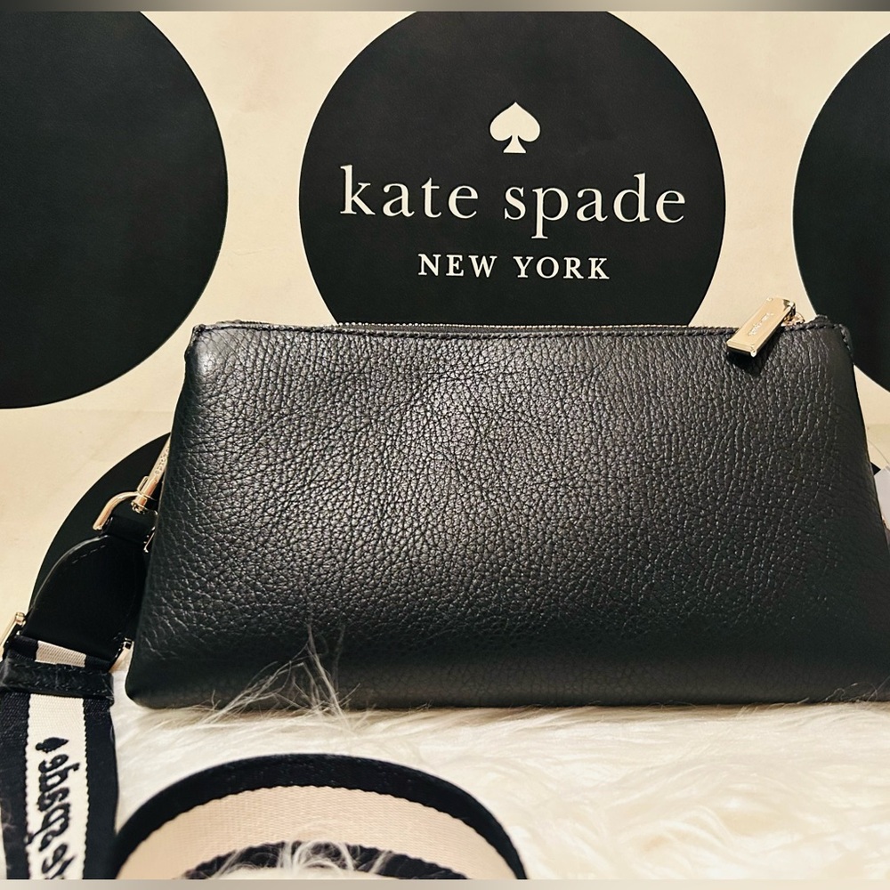 NWT Kate Spade Black Pebble Leather Crossbody Bag Gold Hardware - Picture 3 of 6
